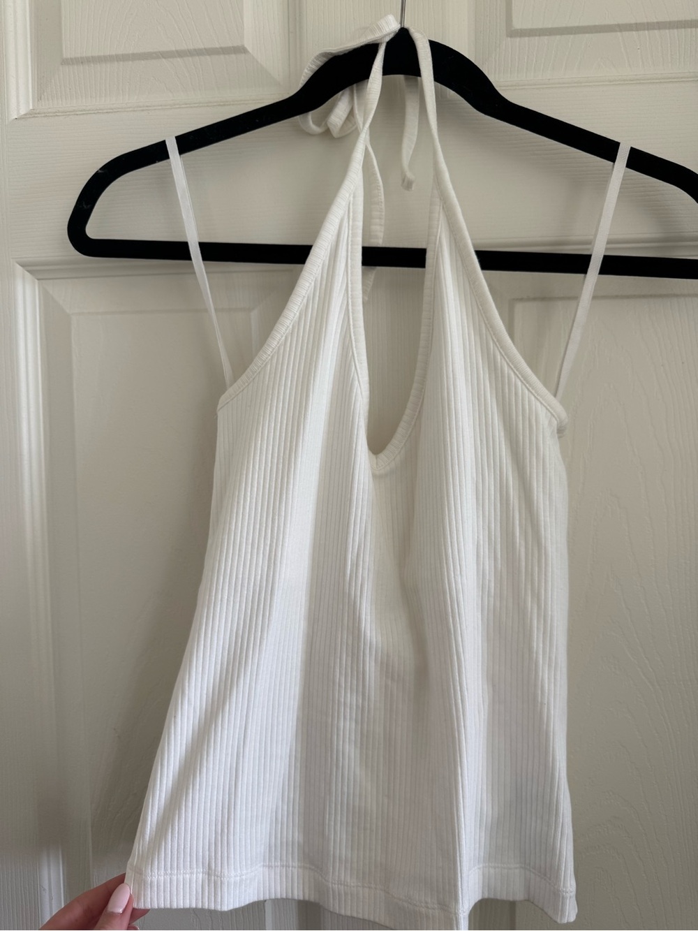White Ribbed Halter Tank Top